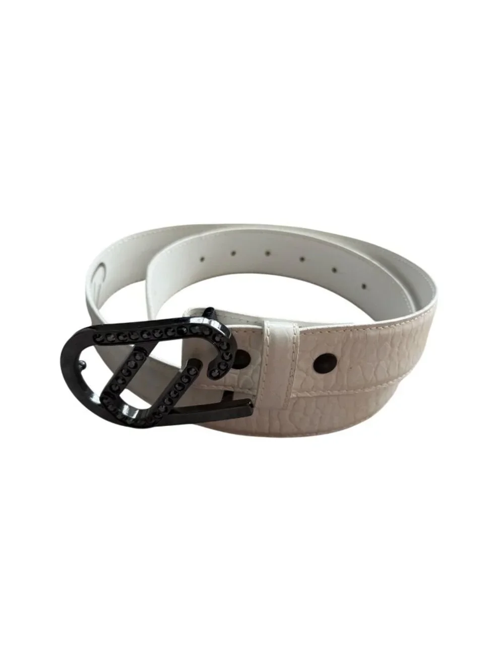 DIESEL Men’s White Leather Belt Size 34 Mens Accessory